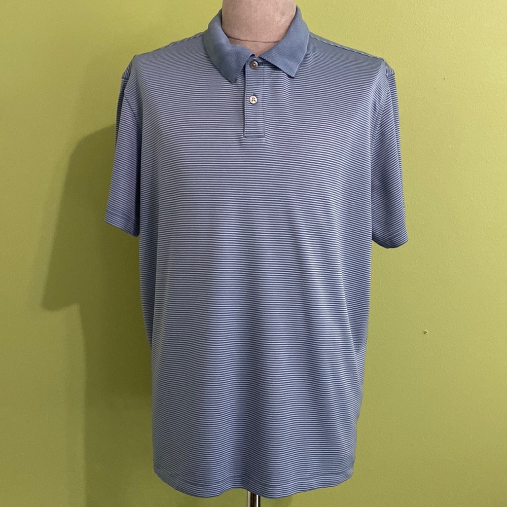 Men’s blue striped polo shirt